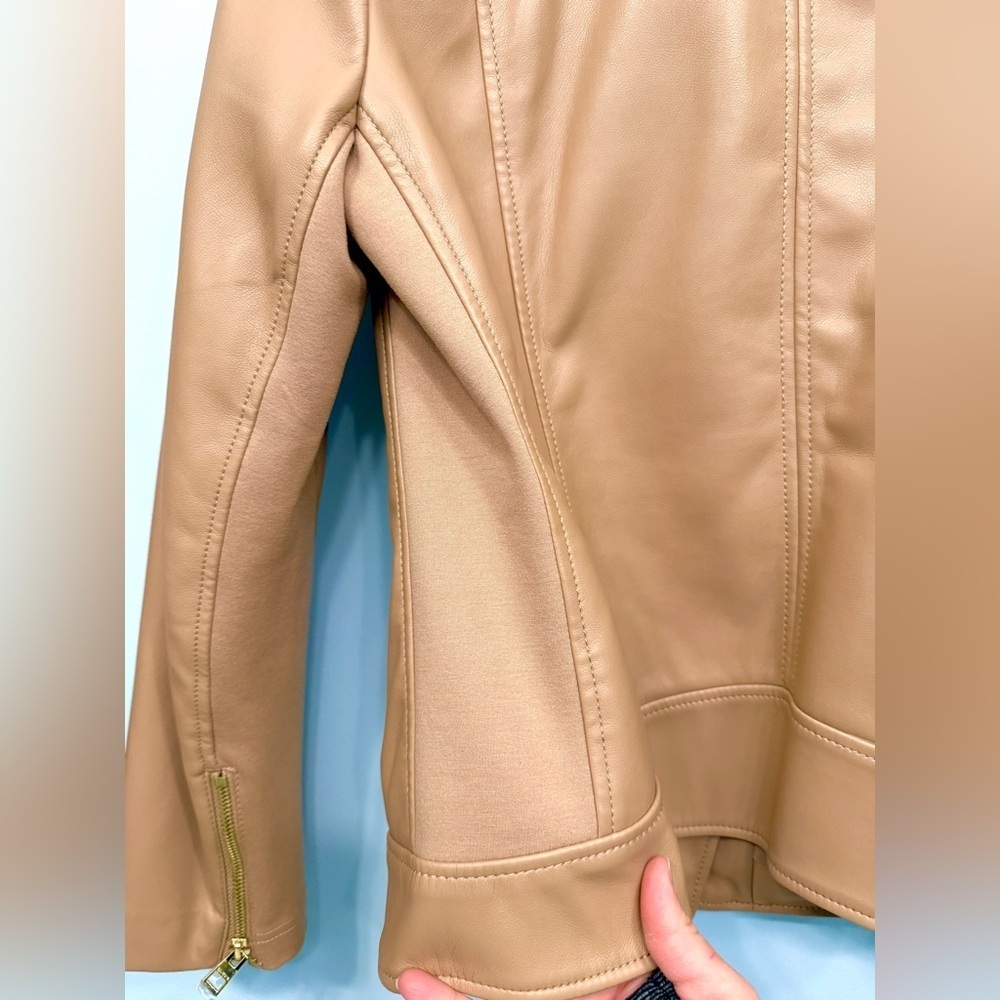 Chico’s Women's Tan Faux Leather Moto Jacket - Picture 9 of 10